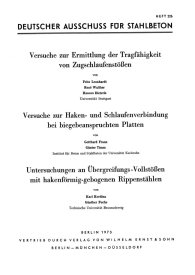 Publikace  Deutscher Ausschuss für Stahlbeton im DIN Deutsches Institut für Normung e.V. 226DAfStb-Heft 226; Versuche zur Ermittlung der Tragfähigkeit von Zugschlaufenstößen - Versuche zur Haken- und Schlaufenverbindungen bei biege 18.1.1988 náhled